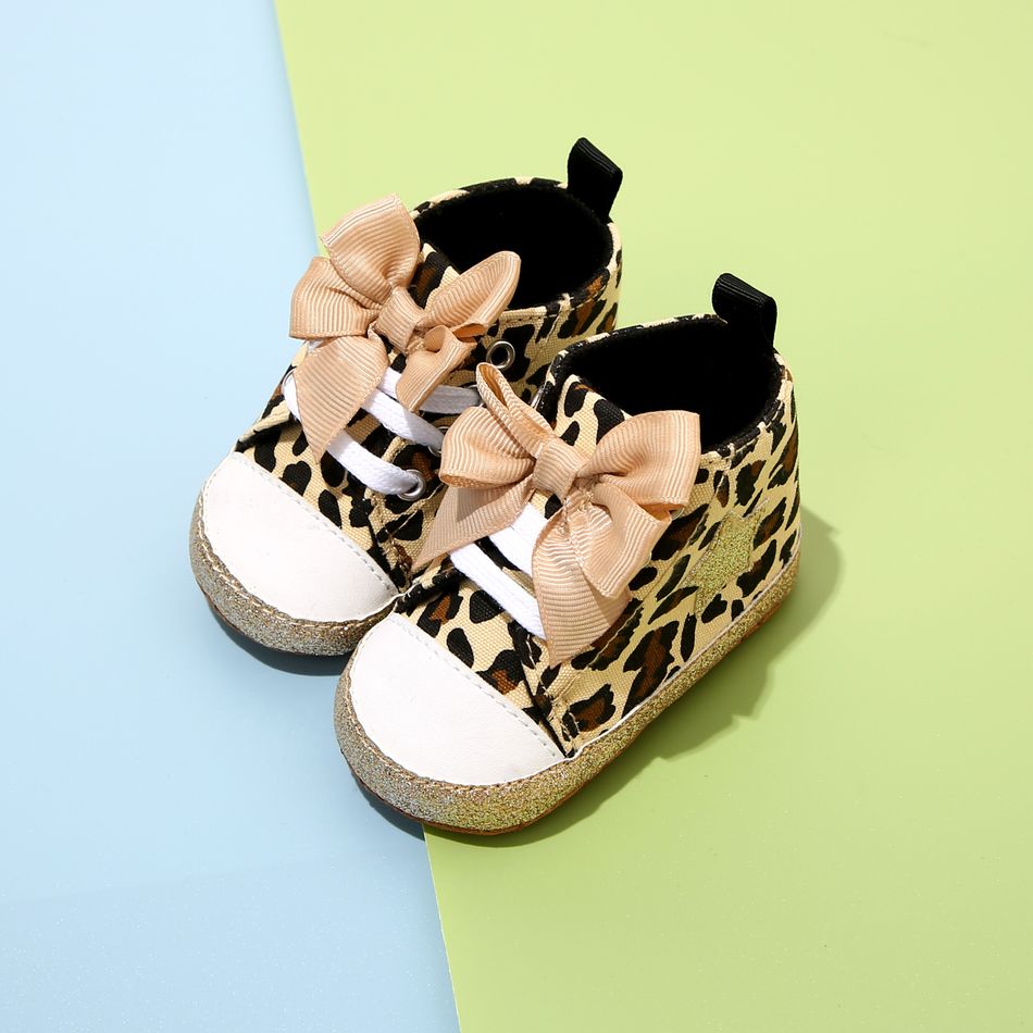 Baby / Toddler Bow & Glitter Decor Leopard Pattern Prewalker Shoes Brown big image 3