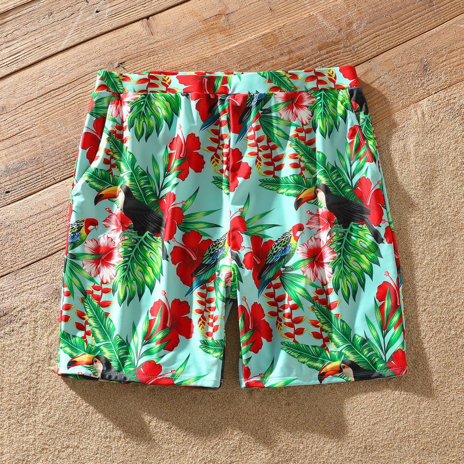 Family Matching Allover Tropical Plant Print Spliced One-piece Swimsuit and Swim Trunks Red big image 5