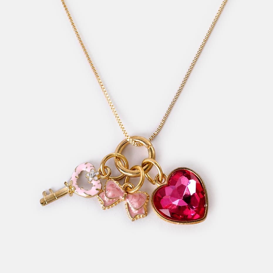 Kids Heart & Key & Bow Charm Necklace Multi-color big image 2