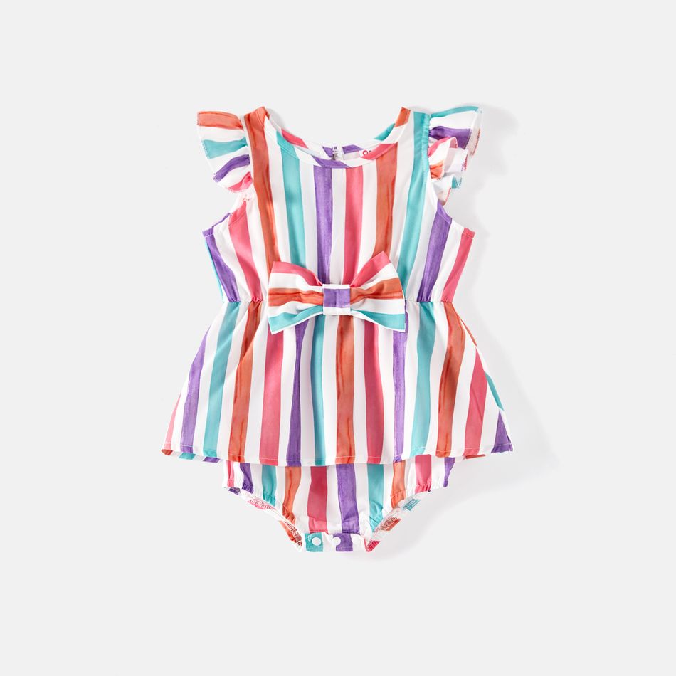 Family Matching Colorful Striped Flutter-sleeve Dresses and Short-sleeve Tee Sets COLOREDSTRIPES big image 6