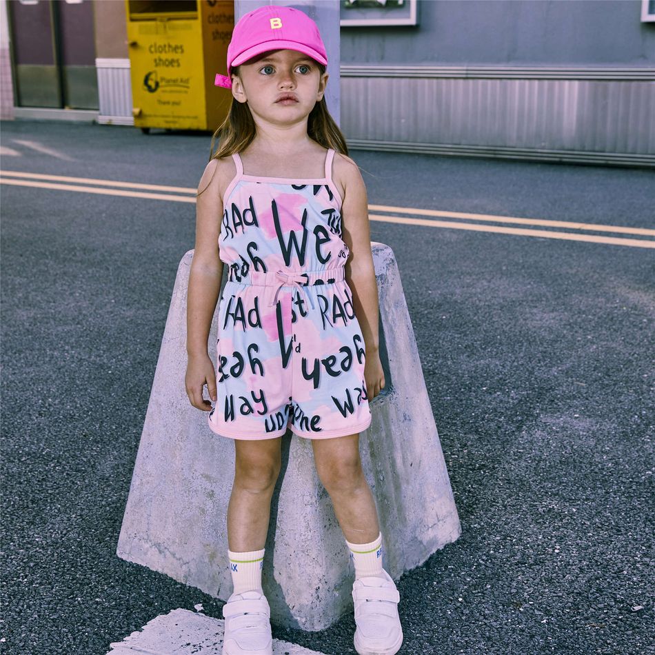 Toddler Girl Naia Letter Painting Print Bowknot Design Slip Rompers Colorful big image 2