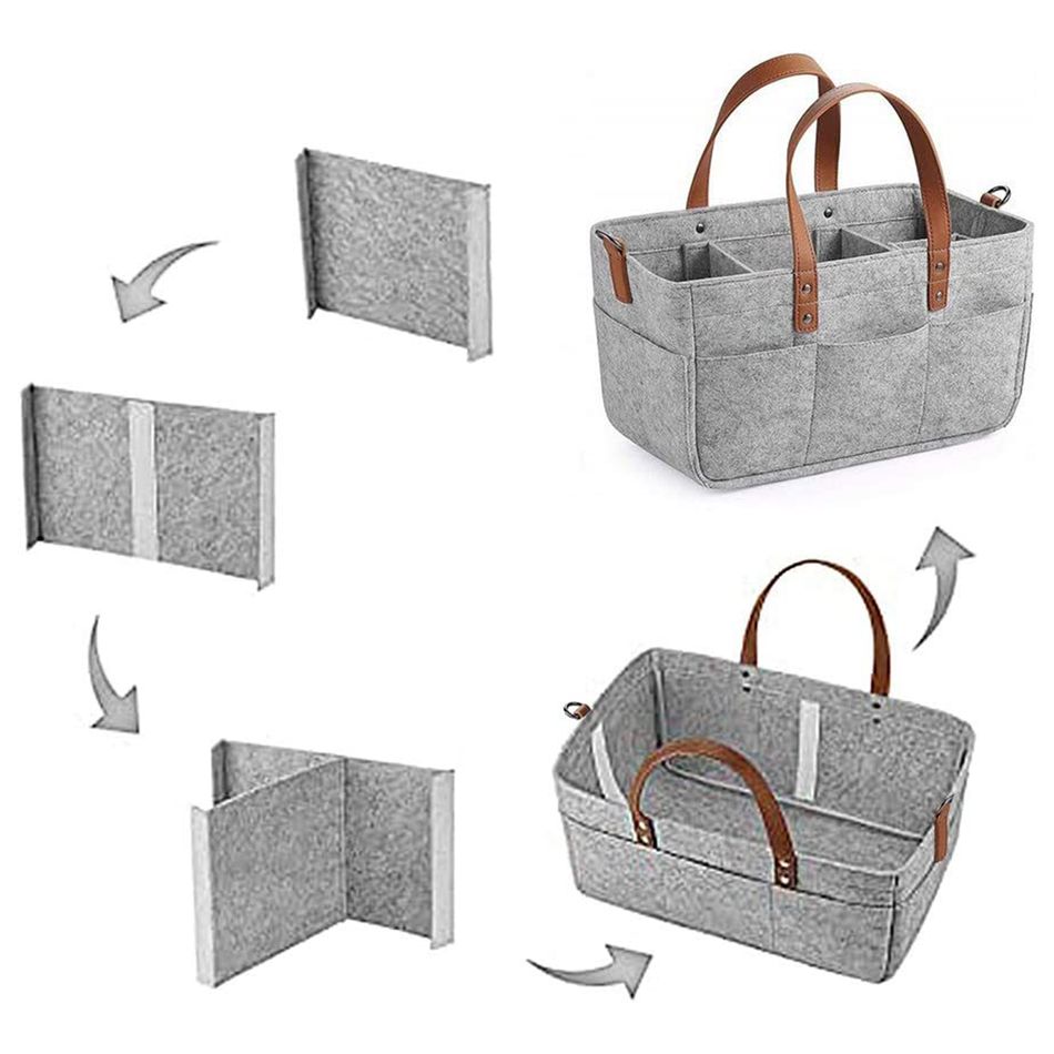 Baby Diaper Caddy Organiser Felt Portable Nursery Bin with Stroller Straps Color-A big image 8