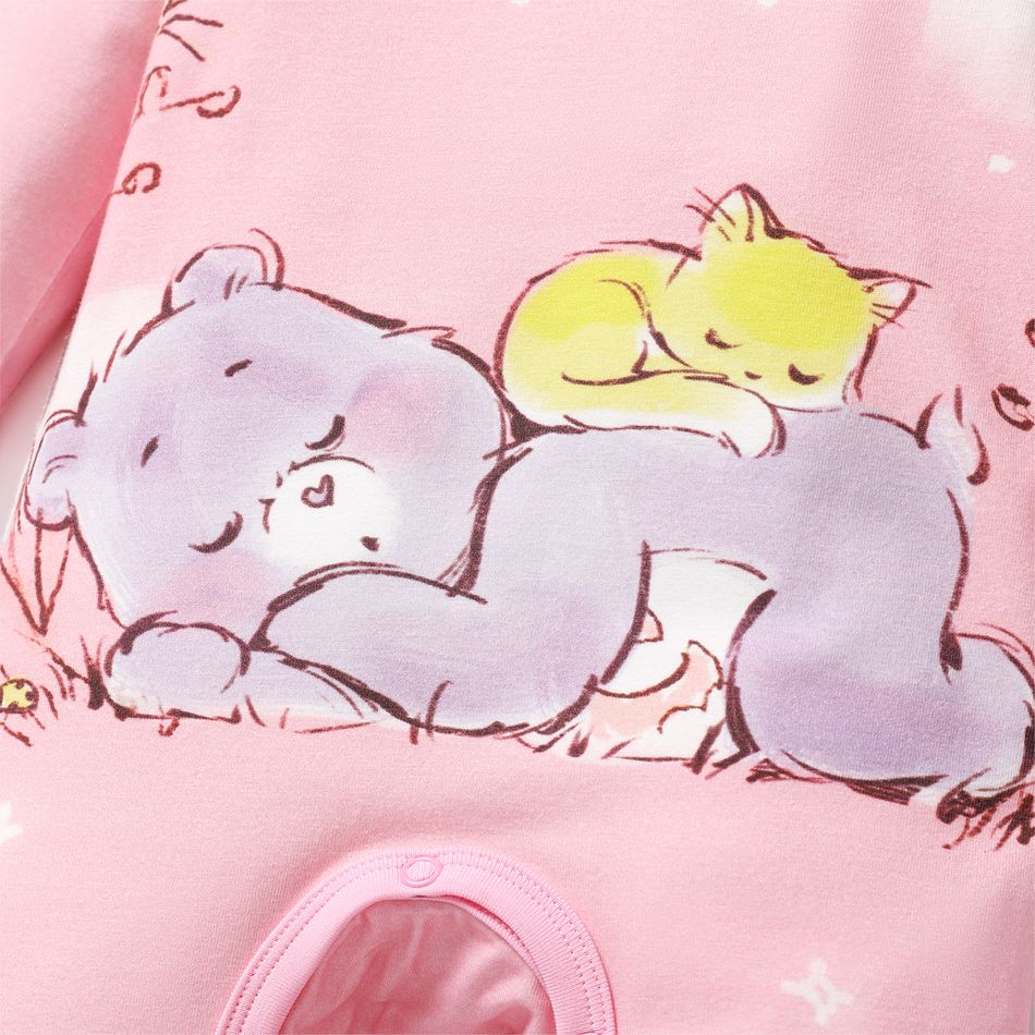 Care Bears Baby Boy/Girl Bear & Rainbow Print Long-sleeve Cotton Jumpsuit Light Pink big image 4