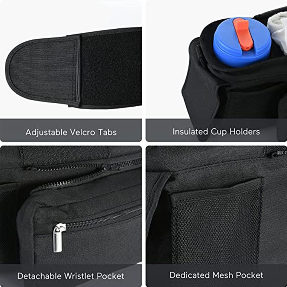 Universal Baby Stroller Organizer with 2 Insulated Cup Holders Detachable Pocket Mesh Pocket Adjustable Shoulder Strap Black big image 3