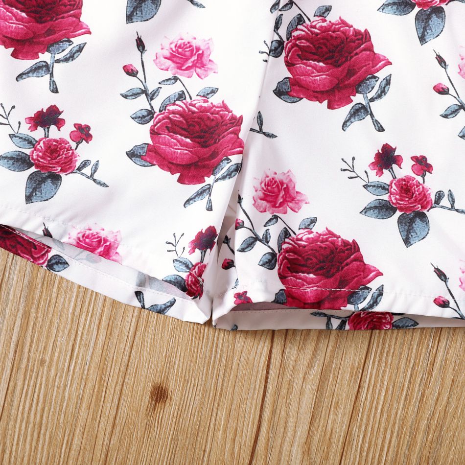 Toddler Girl Ruffled Floral Print/Red Sleeveless Rompers White