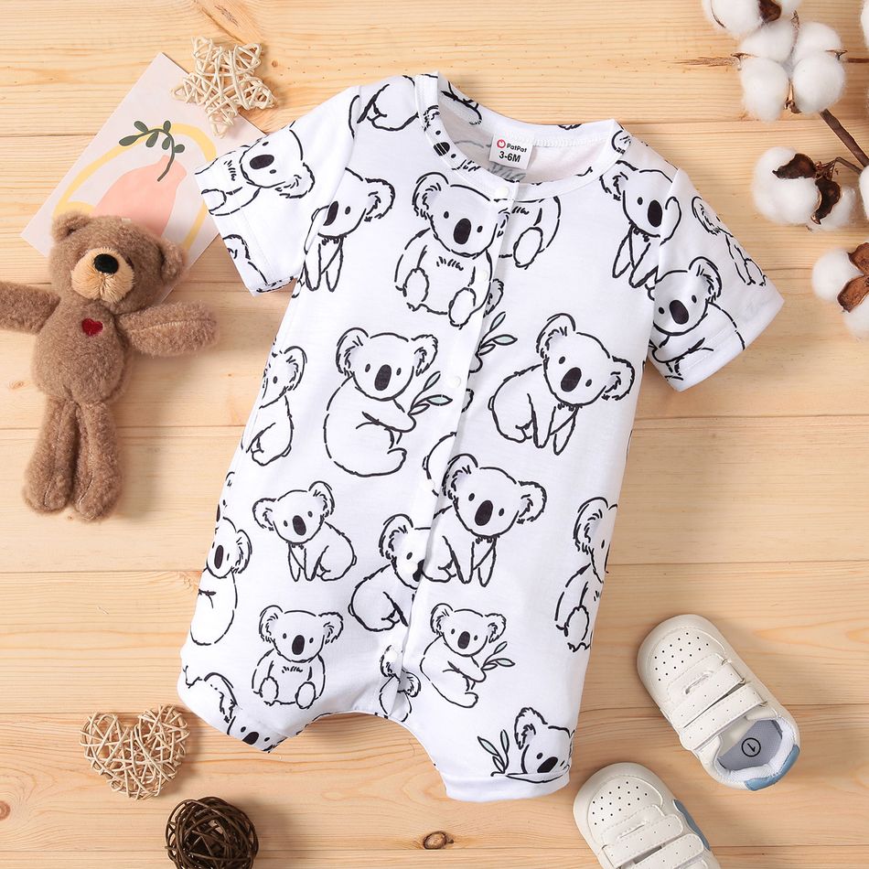 Naia™ Baby Boy/Girl Grey Striped or Allover Bear Print Short-sleeve Romper Color block big image 1