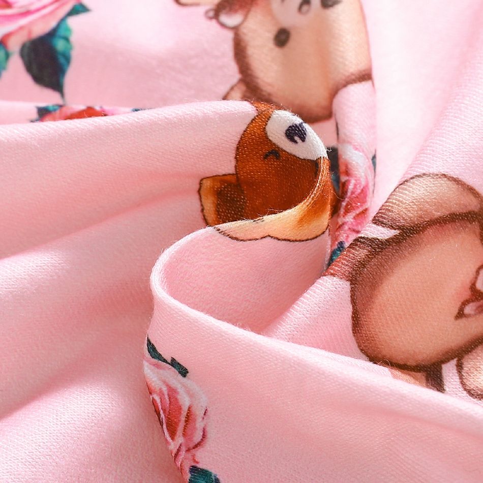 2pcs Baby Girl Ruffle Trim Bow Front Allover Bear Print Long-sleeve Naia™ Jumpsuit & Headband Set Pink big image 8