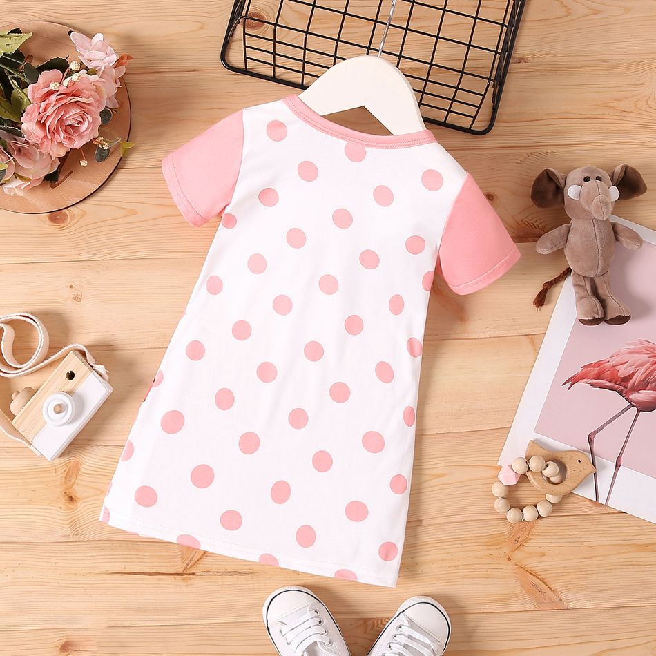 Baby Girl Short-sleeve Elephant & Dots Print Naia™ T-shirt Dress Pink big image 2