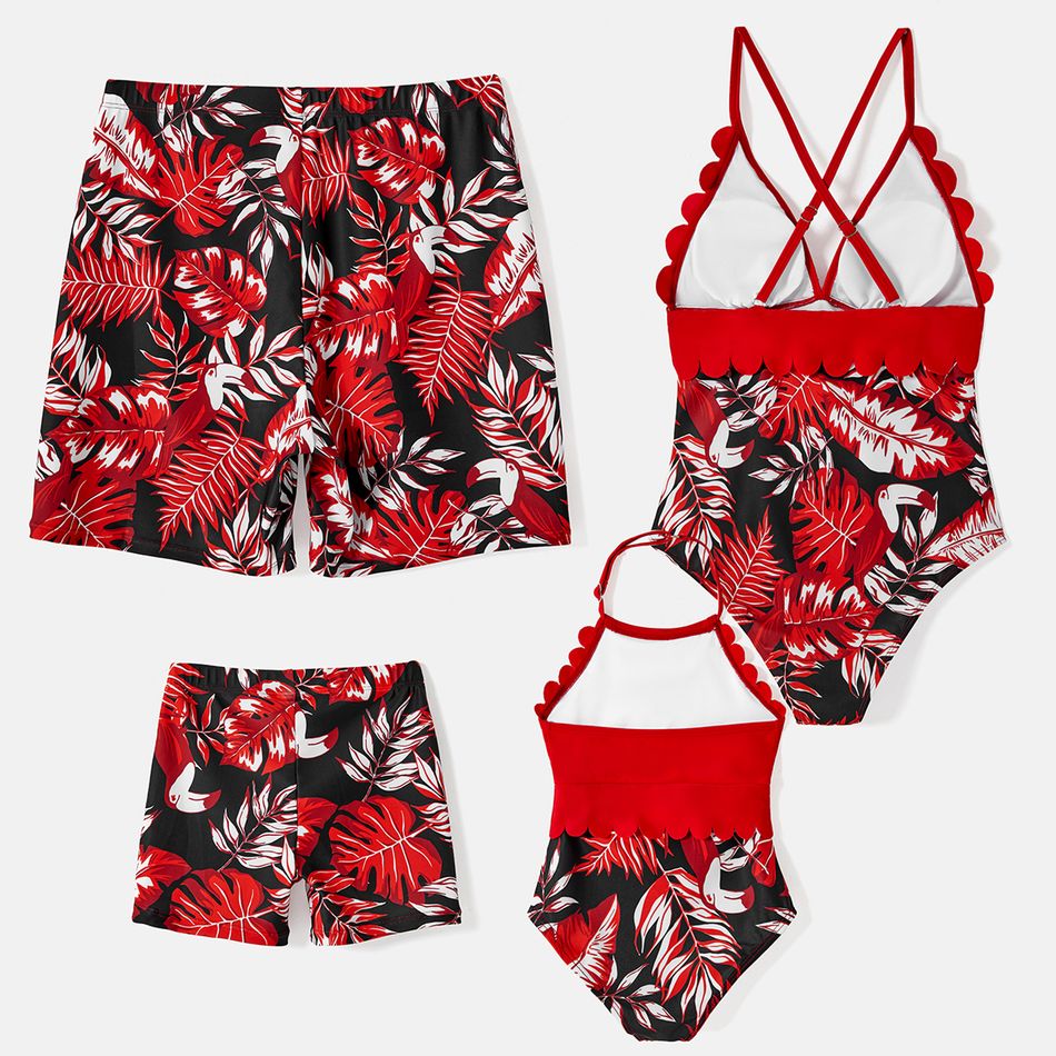 Look de família Folha de palmeira Conjuntos de roupa para a família Fato de banho vermelho 2 big image 2