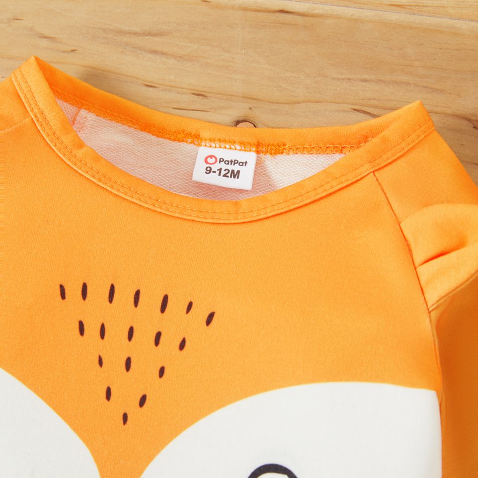 Baby Boy/Girl Animal Print 3D Ears Detail Long-sleeve Sweatshirt Orange red big image 3