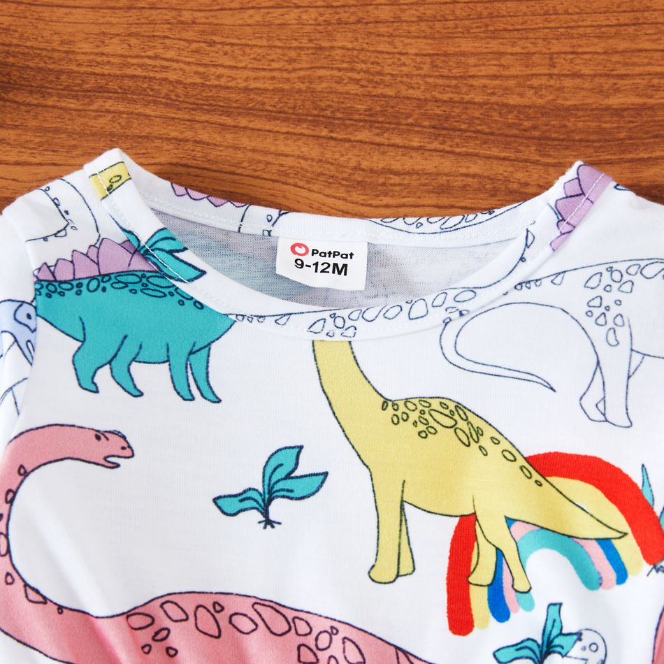 Baby Girl Cotton Long-sleeve Allover Dinosaur Print Dress Color block big image 3