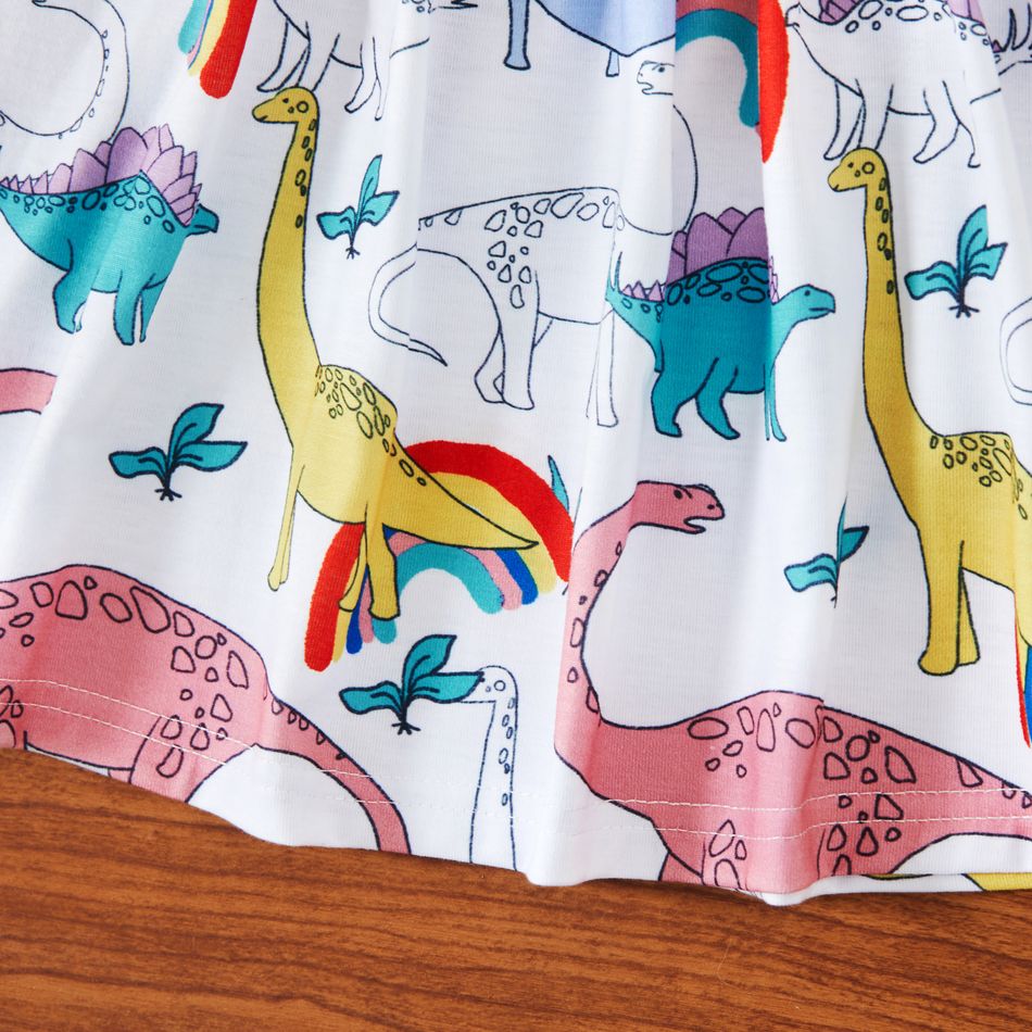 Baby Girl Cotton Long-sleeve Allover Dinosaur Print Dress Color block big image 4