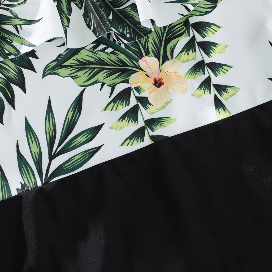 Family Matching Plant Print Ruffle Trim Spliced One-Piece Swimsuit and Swim Trunks ColorBlock big image 4