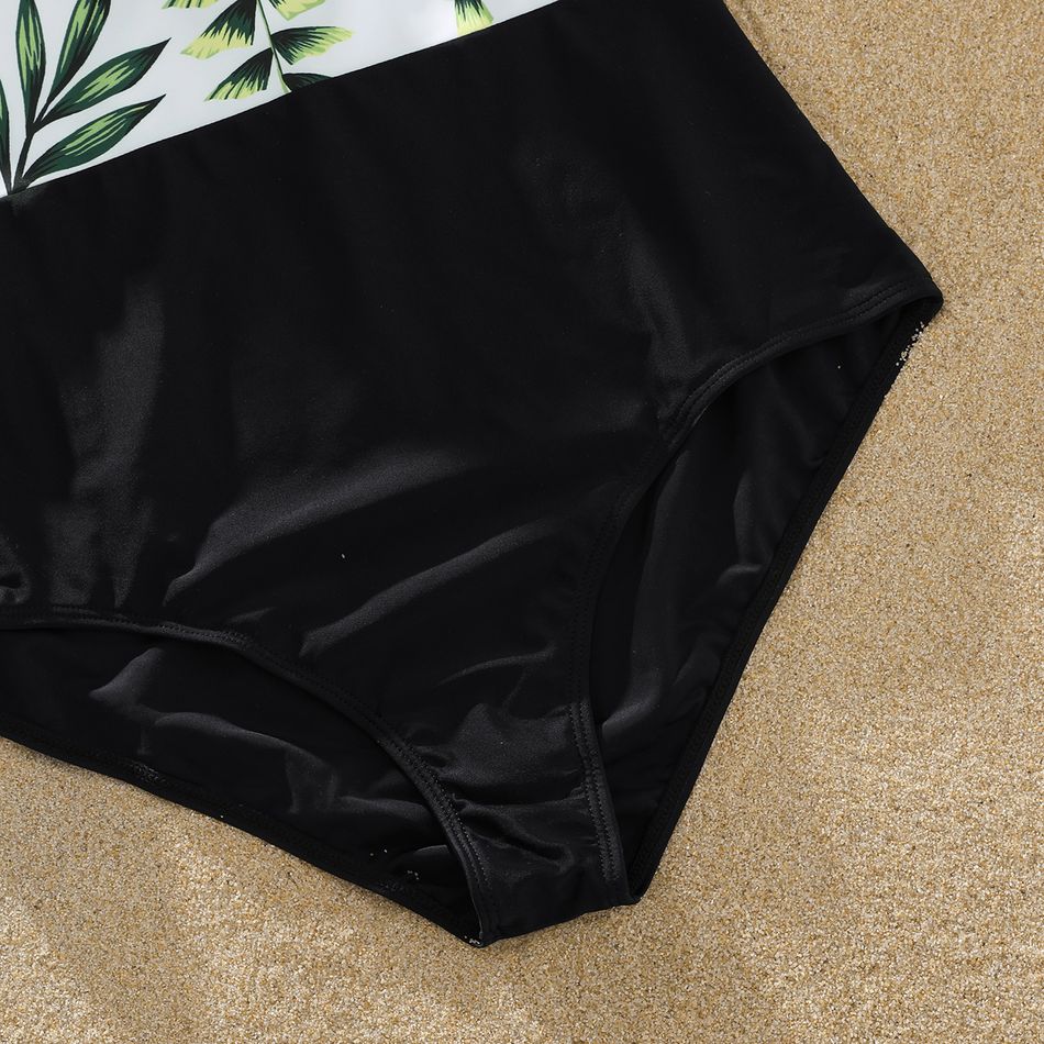 Family Matching Plant Print Ruffle Trim Spliced One-Piece Swimsuit and Swim Trunks ColorBlock big image 5
