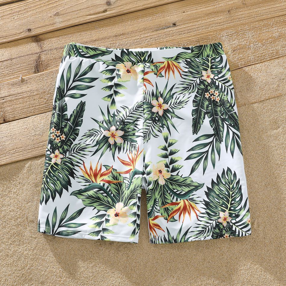 Family Matching Plant Print Ruffle Trim Spliced One-Piece Swimsuit and Swim Trunks ColorBlock big image 8