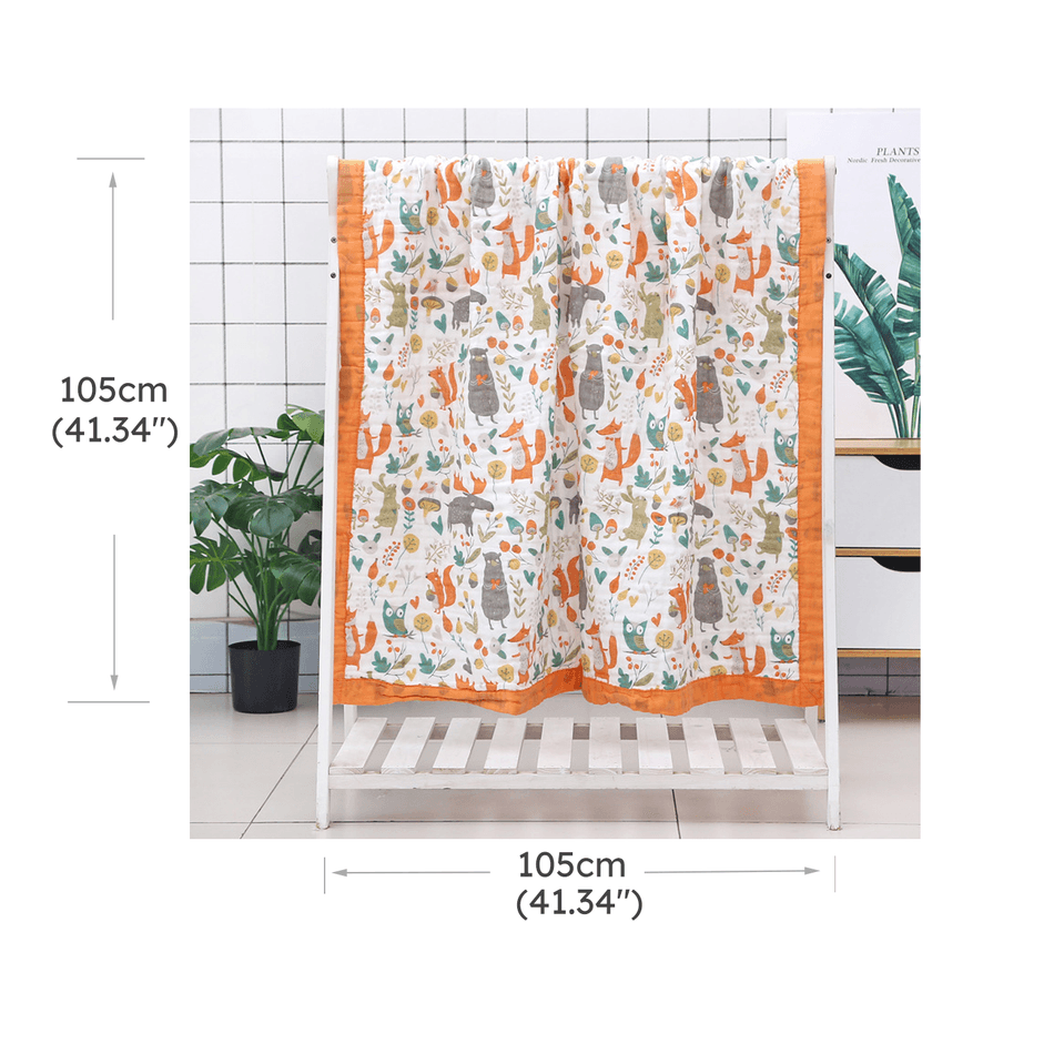 100% Cotton Cartoon Animal Dinosaur Pattern Baby Blankets 6-layer Cotton Gauze Soft Absorbent Newborn Swaddle Blanket Shower Wipes Orange big image 1