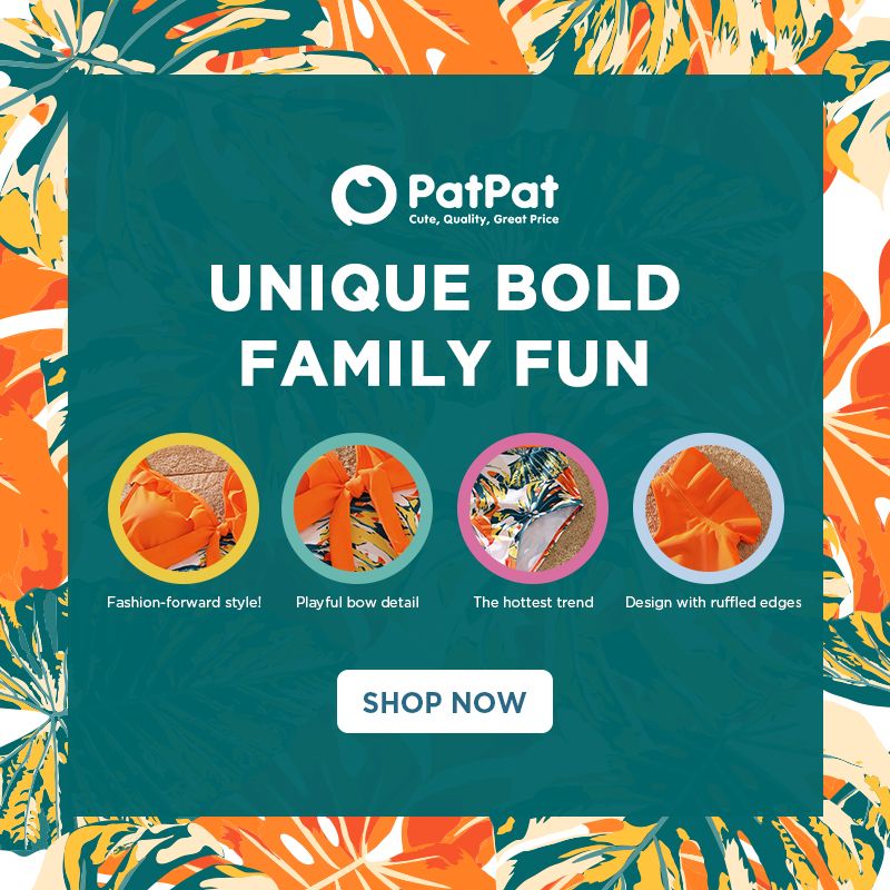 Family Matching Orange and All Over Tropical Plant Print Splicing Ruffle One-Piece Swimsuit and Swim Trunks Shorts Orange big image 3
