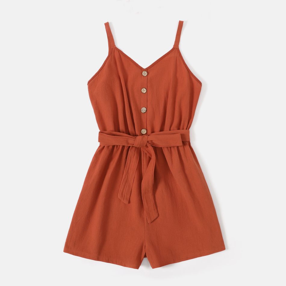 Mommy and Me 100% Cotton Solid Sleeveless Romper Shorts RustRed big image 10