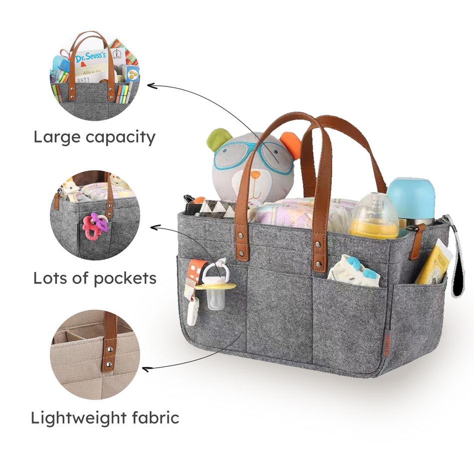 Baby Diaper Caddy Organiser Felt Portable Nursery Bin with Stroller Straps Color-A big image 3