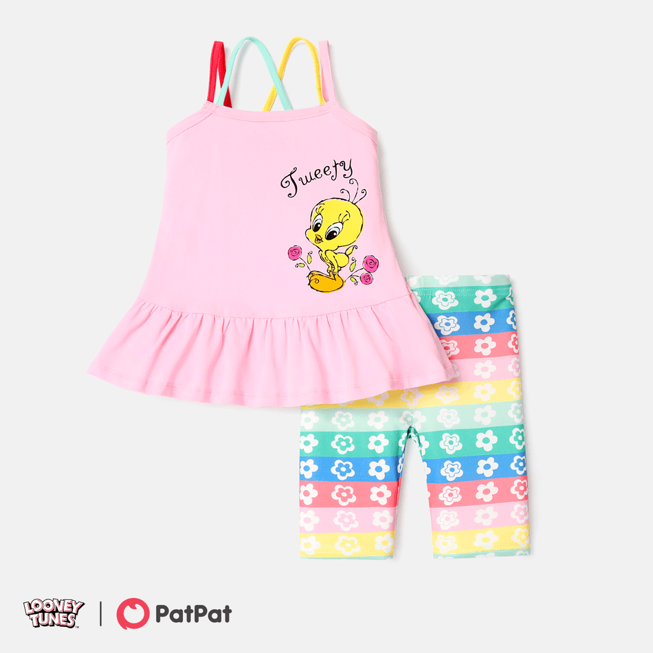 Looney Tunes Toddler/Kid Girl 2pcs Ruffled Cami Top and Floral Print Leggings Set Multi-color big image 1