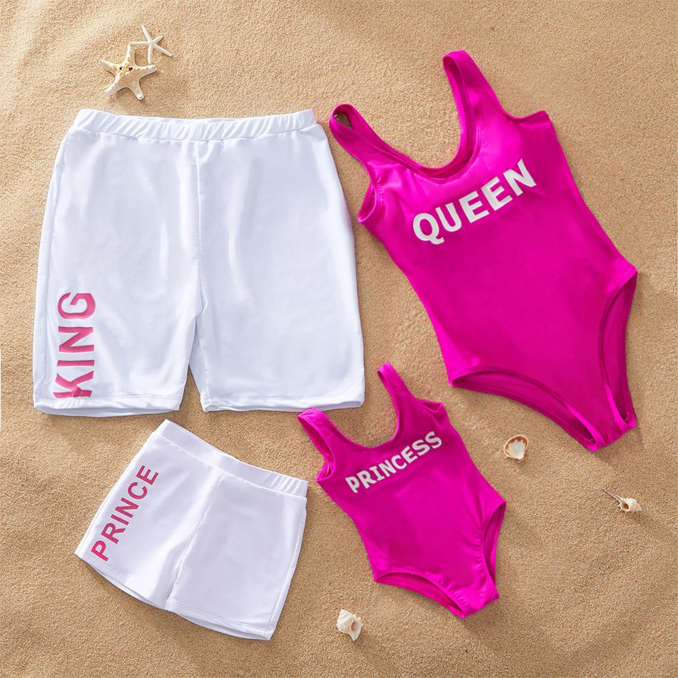 Cool Royal Family Letter Print Matching Swimsuit Red/White