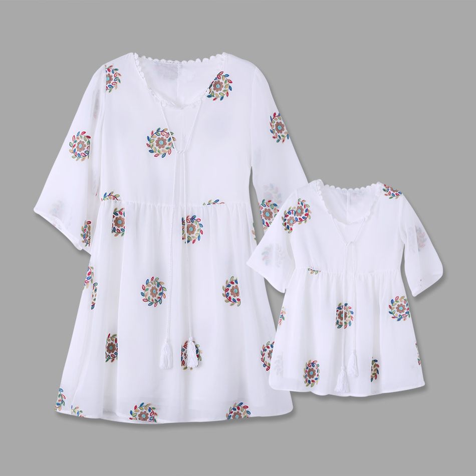 Embroidery Pattern White Matching Mini Dresses White