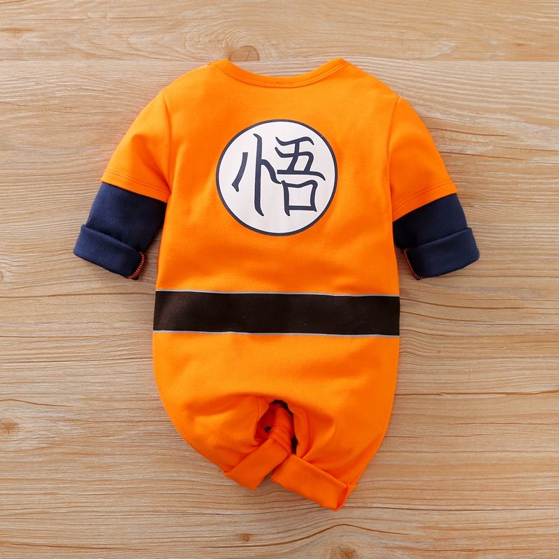 100% Cotton Kungfu Style Color Block Long-sleeve Orange Baby Jumpsuit Orange big image 2