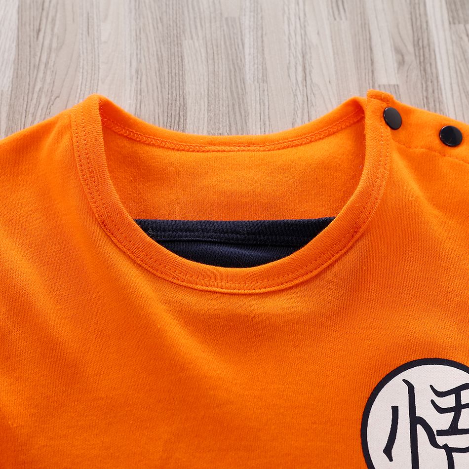 100% Cotton Kungfu Style Color Block Long-sleeve Orange Baby Jumpsuit Orange big image 3