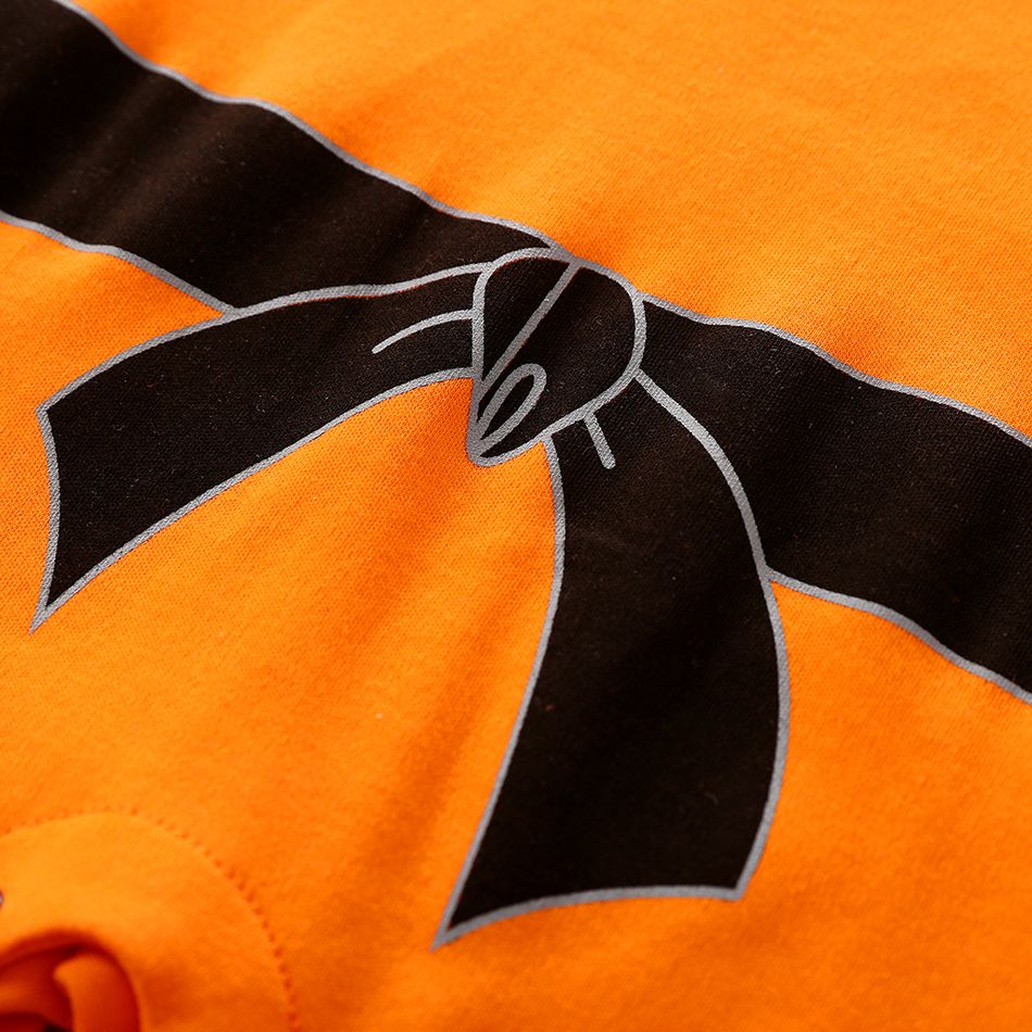 100% Cotton Kungfu Style Color Block Long-sleeve Orange Baby Jumpsuit Orange big image 5