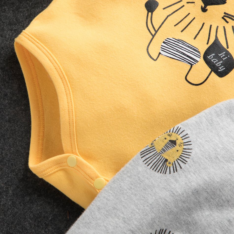 100% Cotton 3pcs Lion Print Long-sleeve Yellow Baby Set Yellow big image 5