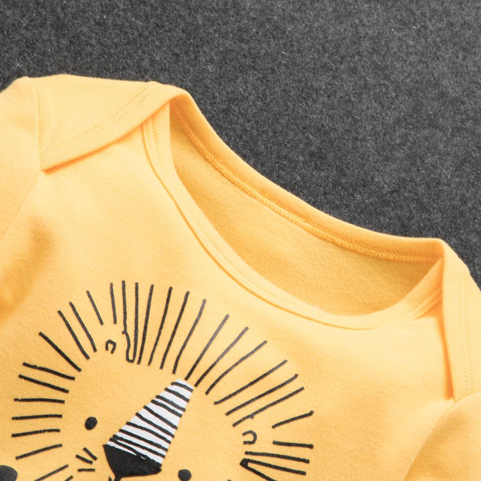 100% Cotton 3pcs Lion Print Long-sleeve Yellow Baby Set Yellow big image 2
