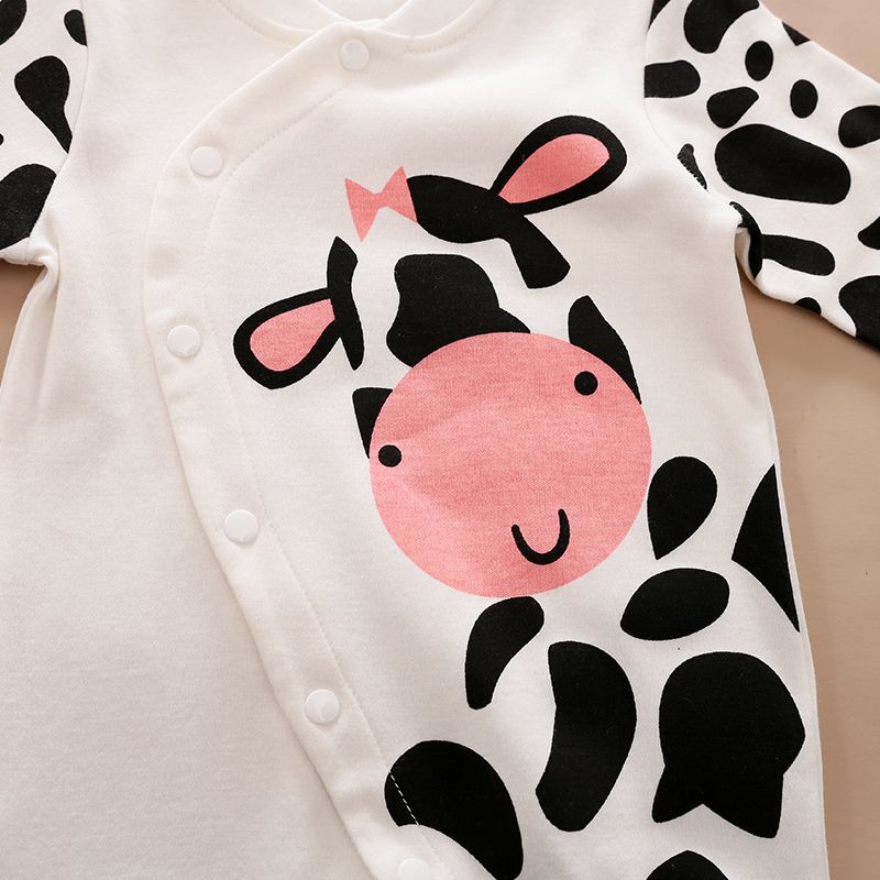 100% Cotton Cow Print Long-sleeve White Baby Jumpsuit White big image 4