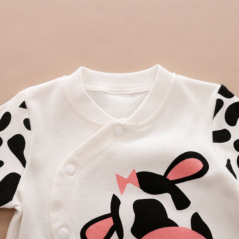 100% Cotton Cow Print Long-sleeve White Baby Jumpsuit White big image 3