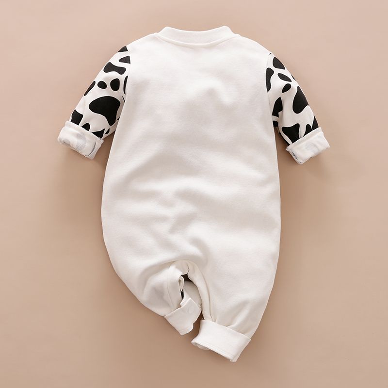 100% Cotton Cow Print Long-sleeve White Baby Jumpsuit White big image 2