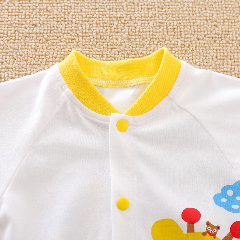 100% Cotton Giraffe and Elephant Print Short-sleeve Baby Romper White