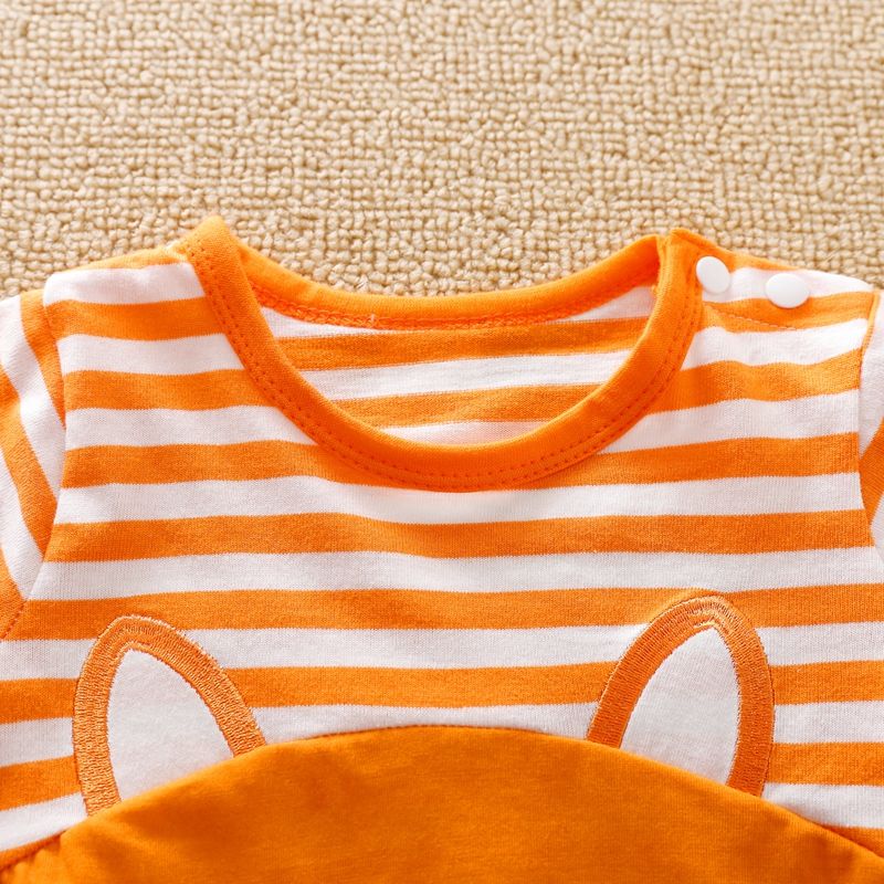 100% Cotton Fox Stripe Print Short-sleeve Orange Baby Romper Orange big image 4
