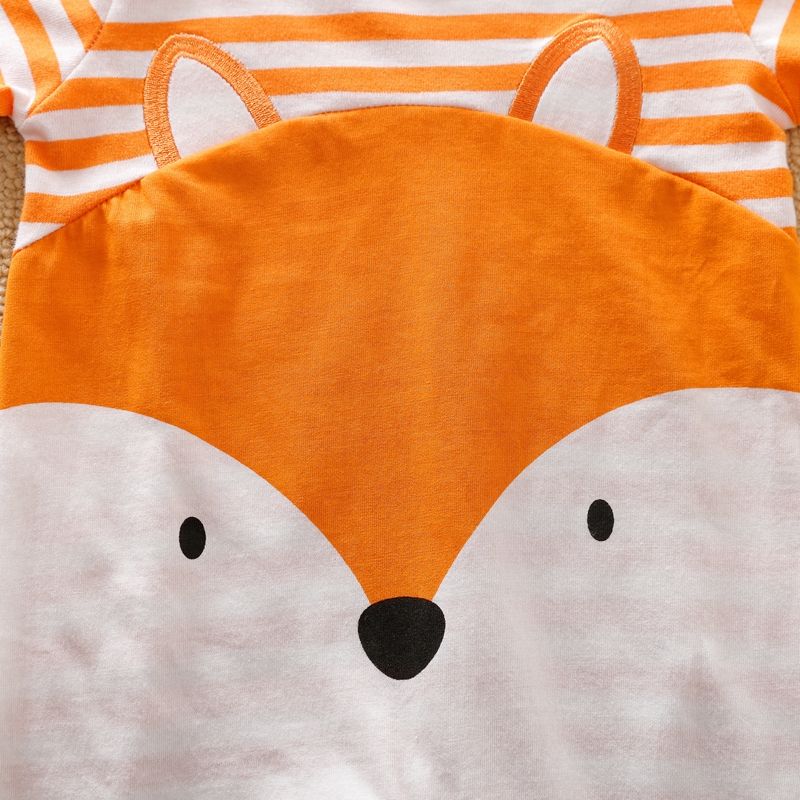 100% Cotton Fox Stripe Print Short-sleeve Orange Baby Romper Orange big image 5