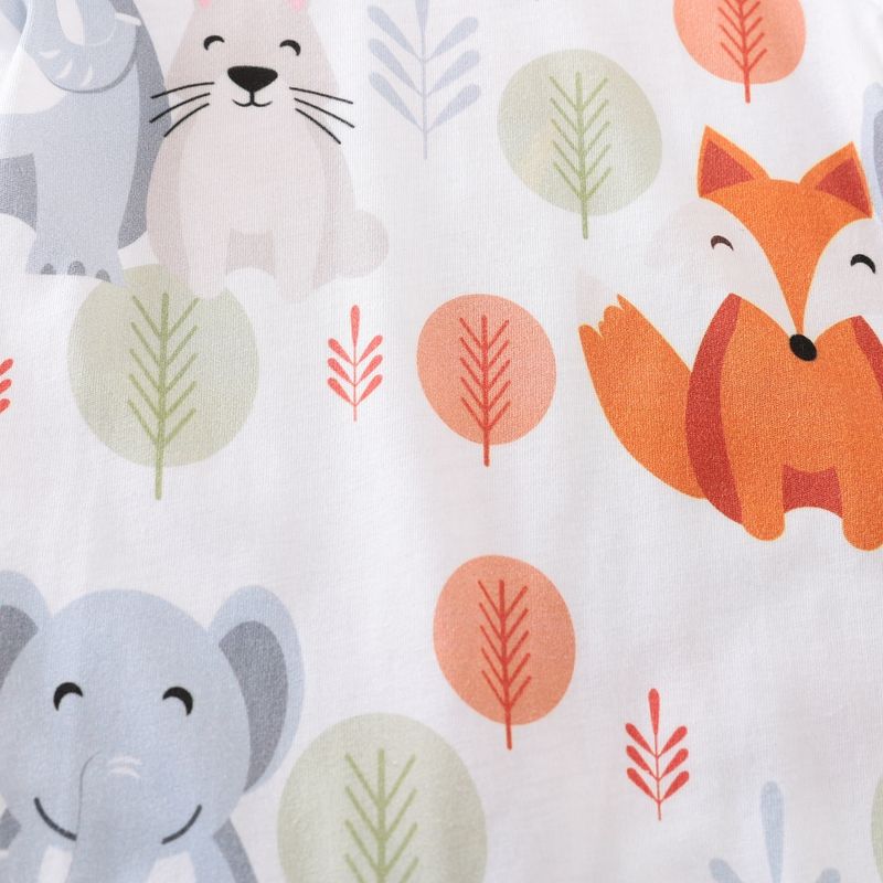100% Cotton Fox Elephant Rabbit Print Long-sleeve Baby Jumpsuit White big image 4