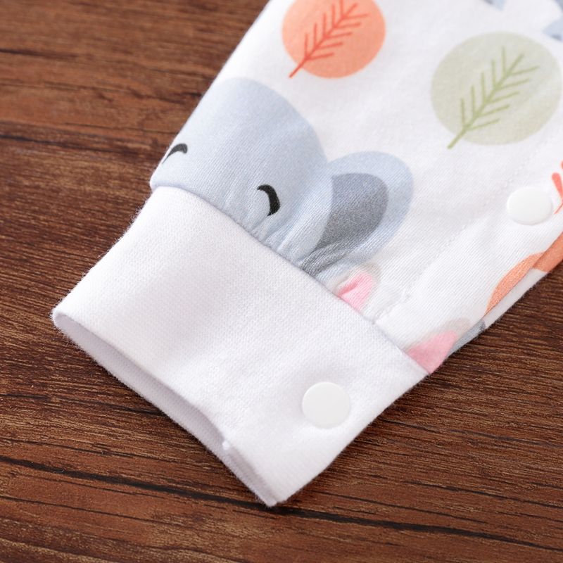 100% Cotton Fox Elephant Rabbit Print Long-sleeve Baby Jumpsuit White big image 6