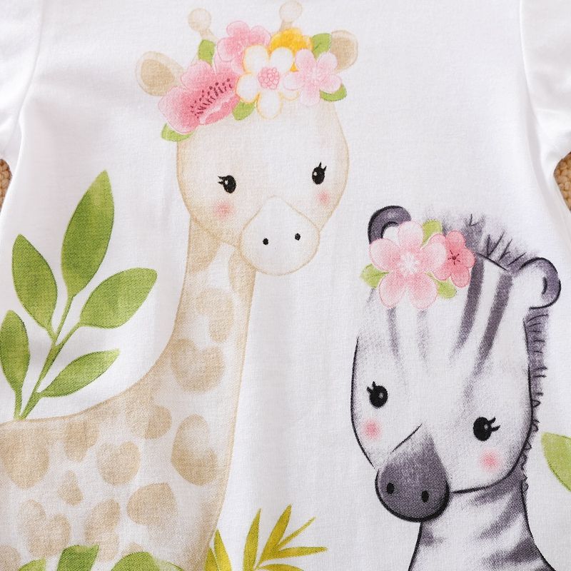 100% Cotton Giraffe Zebra Print Long-sleeve Baby Jumpsuit White big image 5