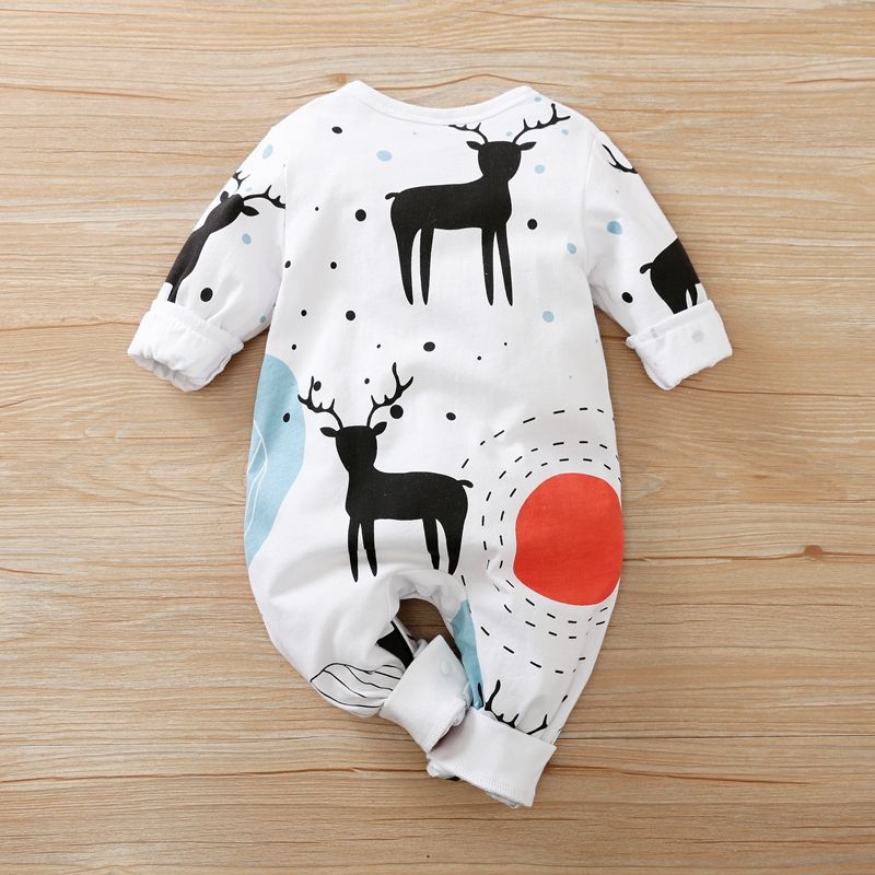 Animal Deer Print Long-sleeve Baby Romper White big image 2