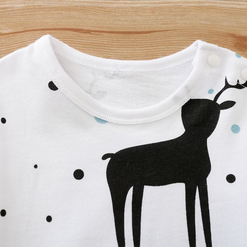 Animal Deer Print Long-sleeve Baby Romper White big image 3