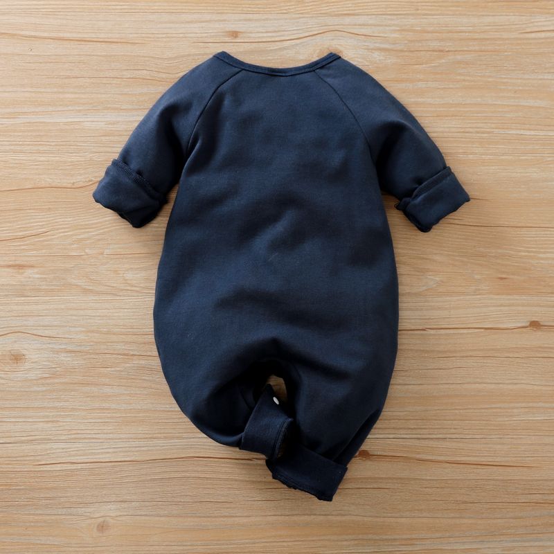 100% Cotton Moon or Cloud Print Long-sleeve Baby Jumpsuit Dark Blue big image 3