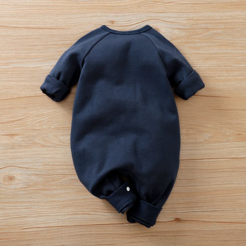 100% Cotton Moon or Cloud Print Long-sleeve Baby Jumpsuit Dark Blue/white big image 2
