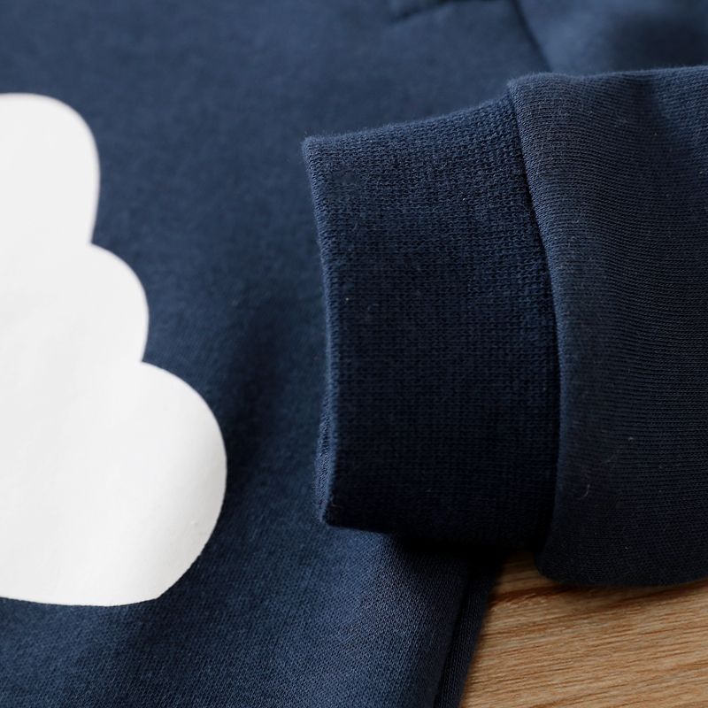 100% Cotton Moon or Cloud Print Long-sleeve Baby Jumpsuit Dark Blue/white big image 5
