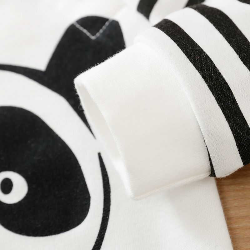 Panda and Stripe Print Long-sleeve White Baby Jumpsuit White big image 4