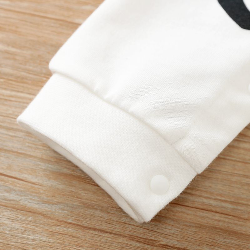 Panda and Stripe Print Long-sleeve White Baby Jumpsuit White big image 5
