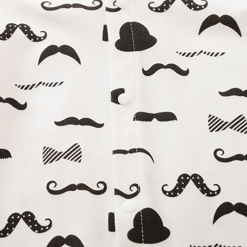 100% Cotton Moustache Pattern Bow Tie Decor Long-sleeve Baby Jumpsuit White big image 4