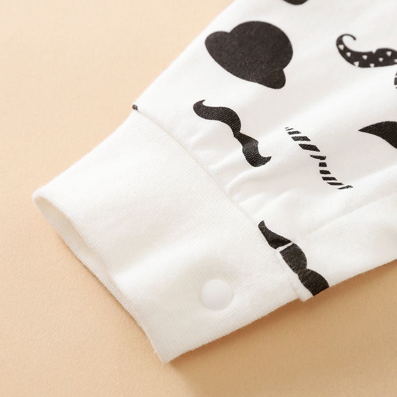 100% Cotton Moustache Pattern Bow Tie Decor Long-sleeve Baby Jumpsuit White big image 6