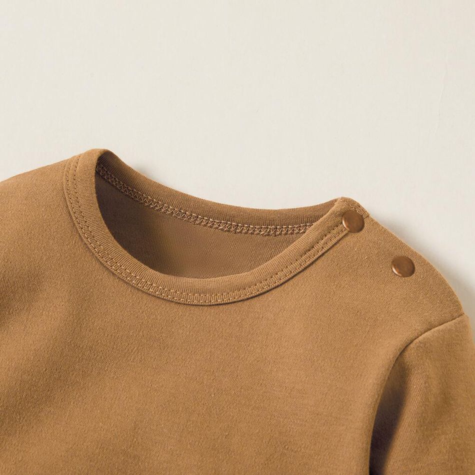 100% Cotton Bear Print Long-sleeve Baby Jumpsuit Brown big image 5